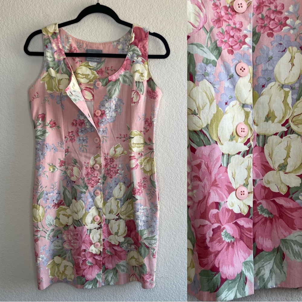 ✨Vintage Carol Anderson | Colorful Tropical Floral Printed Button Up Mini Dress